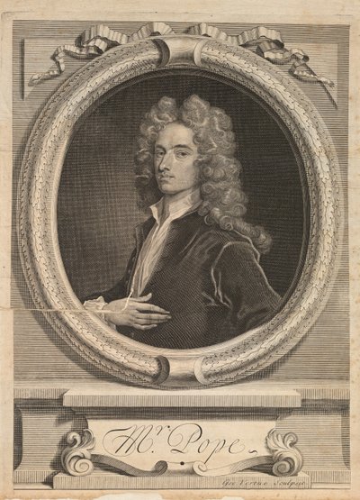 Frontispis z „Díla“ od Alexandra Popea, Londýn 1717 od George Vertue